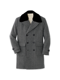 Herringbone Topcoat With Removable Sherpa - Black