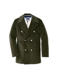 Double Breasted Corduroy Peacoat - Green