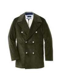 Double Breasted Corduroy Peacoat - Green