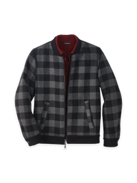Wool Blend Buffalo Plaid Bomber Jacket - Black/Grey