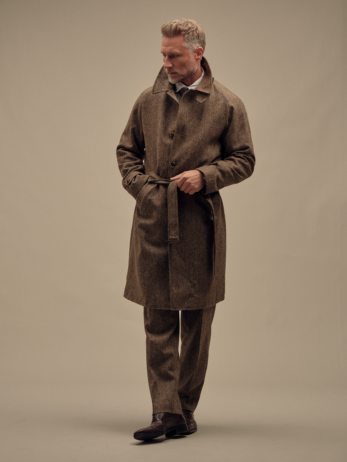 Donegal Trench Coat - Brown Multi