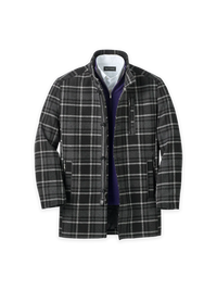 Houndstooth Trench Coat - Navy/Blue