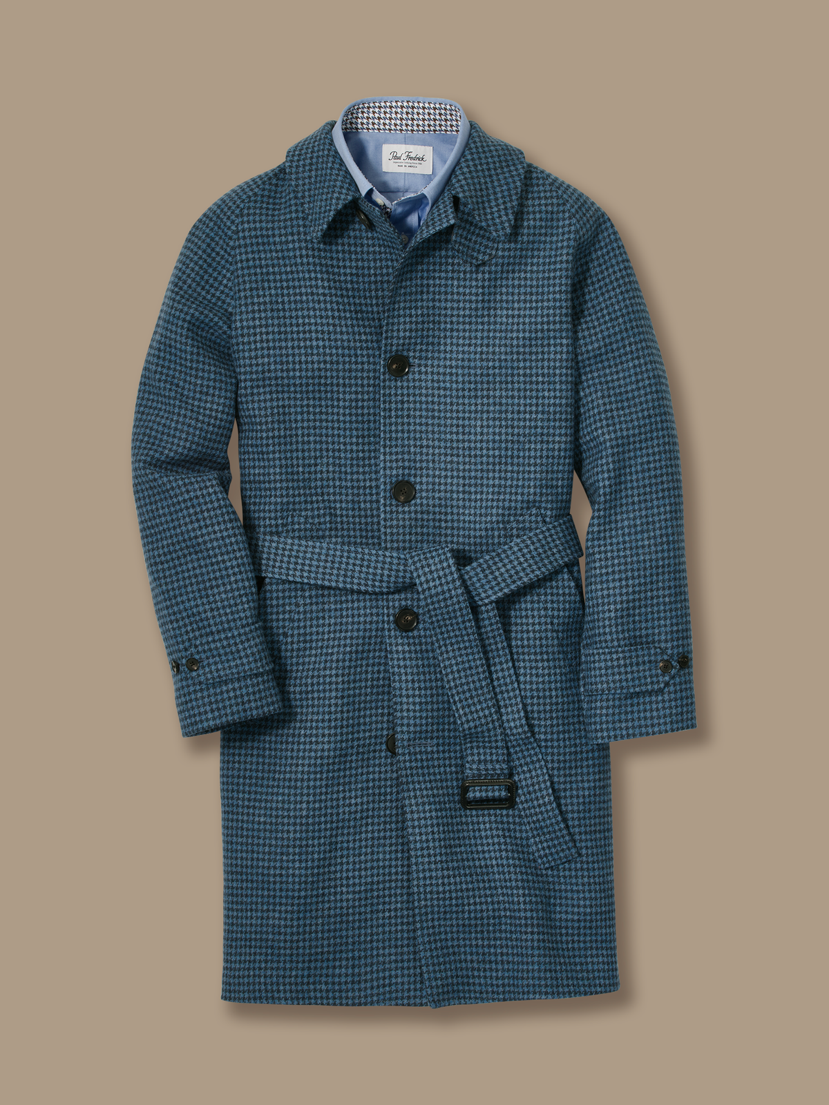 Houndstooth Trench Coat - Navy/Blue
