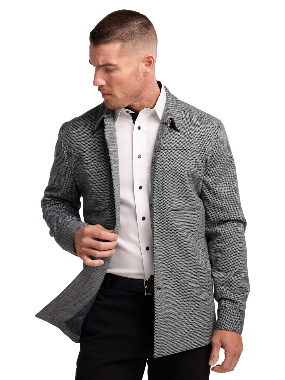 dress shirt and jacket How To Wear A White With Style: Casual Button-Down Styled 3 Ways worthy layer Varsity Jacket with Dress Shirt